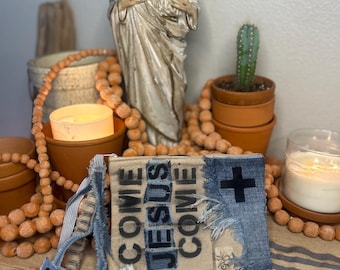 Handmade Denim Bible Study Pen Pouch – Repurposed Frayed Fabric Statement Bag