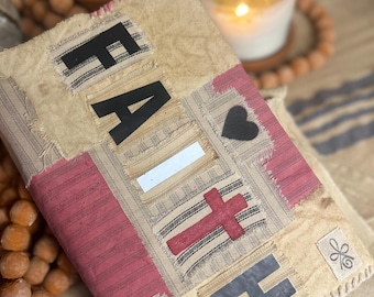Patchwork Cotton Canvas Bible Cover – Boho Faith Christian Study Accessory