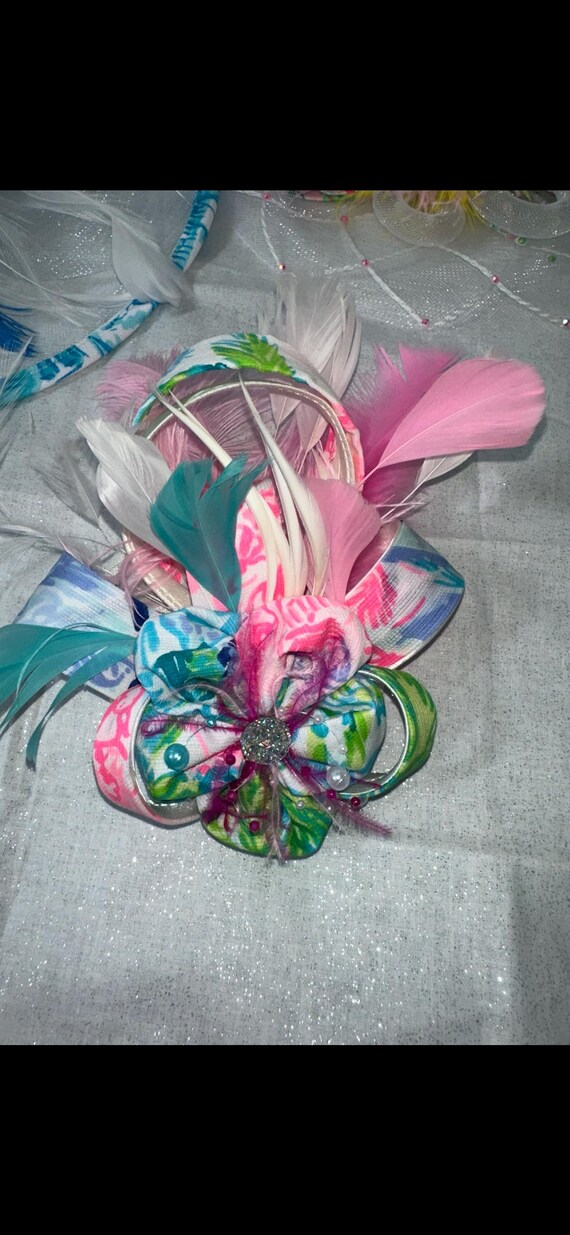 VTG Pink White Church Derby Tea Party Hat Coastal Prep Palm Beach White w Hot Pink Church Kentucky Derby Party Wedding Tea  main image 4