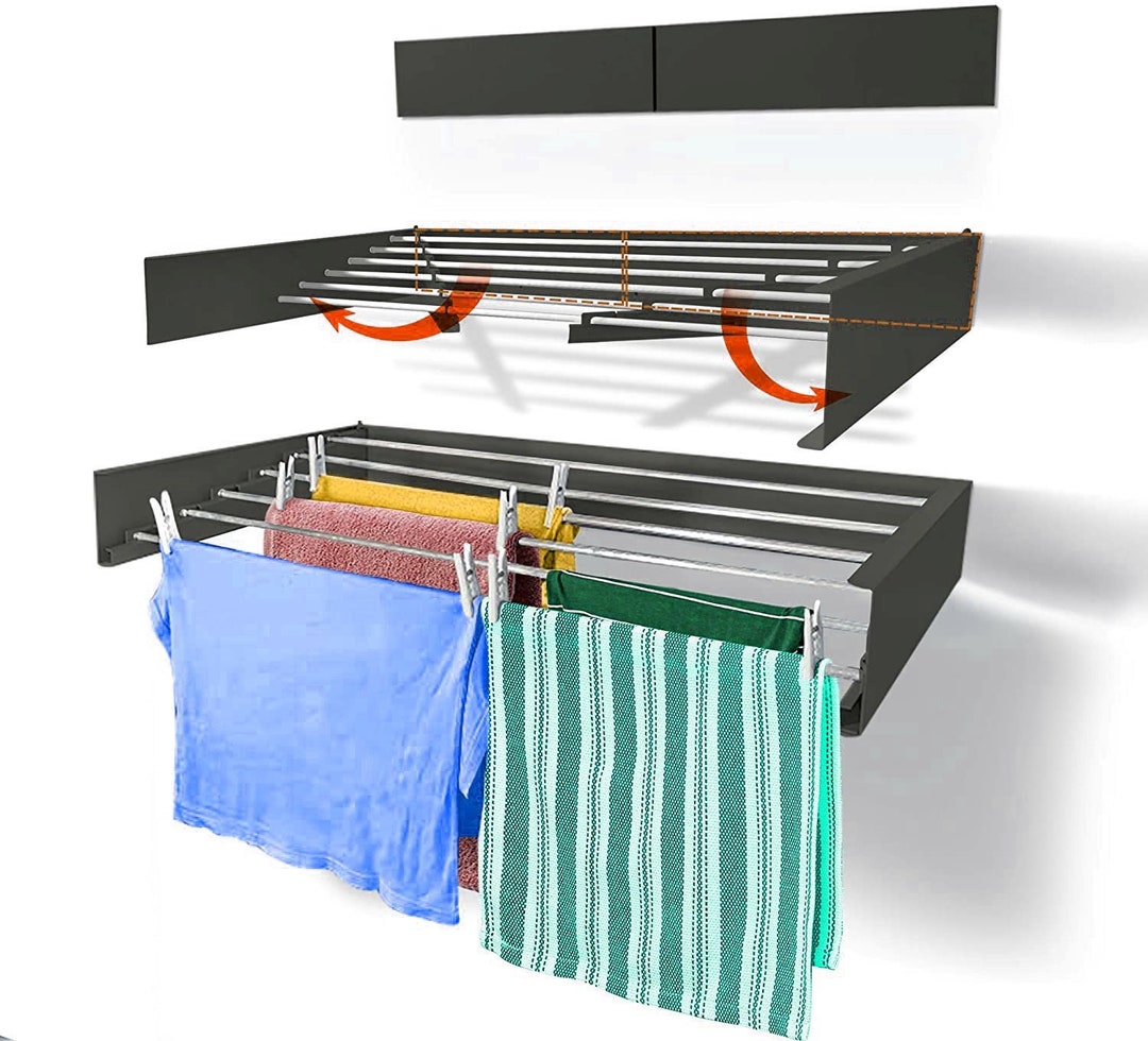 Wall Mounted Laundry Drying Rack Clothes Drying Rack Etsy UK wall-mounted-laundry-drying-rack-clothes-drying-rack-etsy-uk