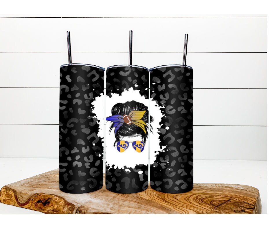 Messy Bun Las Angeles Rams Leopard Design - PNG Digitaal Design File - 20 Skinny Straight - Sublimatie Tumbler Design