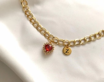 Royal Heart Red Necklace, Valentine’s Day Zircon Choker, Red Swarovski, Heart Shape Pendant, Gift for her, Anniversary Customizable Valentin
