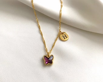 Butterfly Customizable Minimalistic Purple Butterfly Pendant Necklace , Best Gift For Her, Gold Plated, Bridesmaid Gift