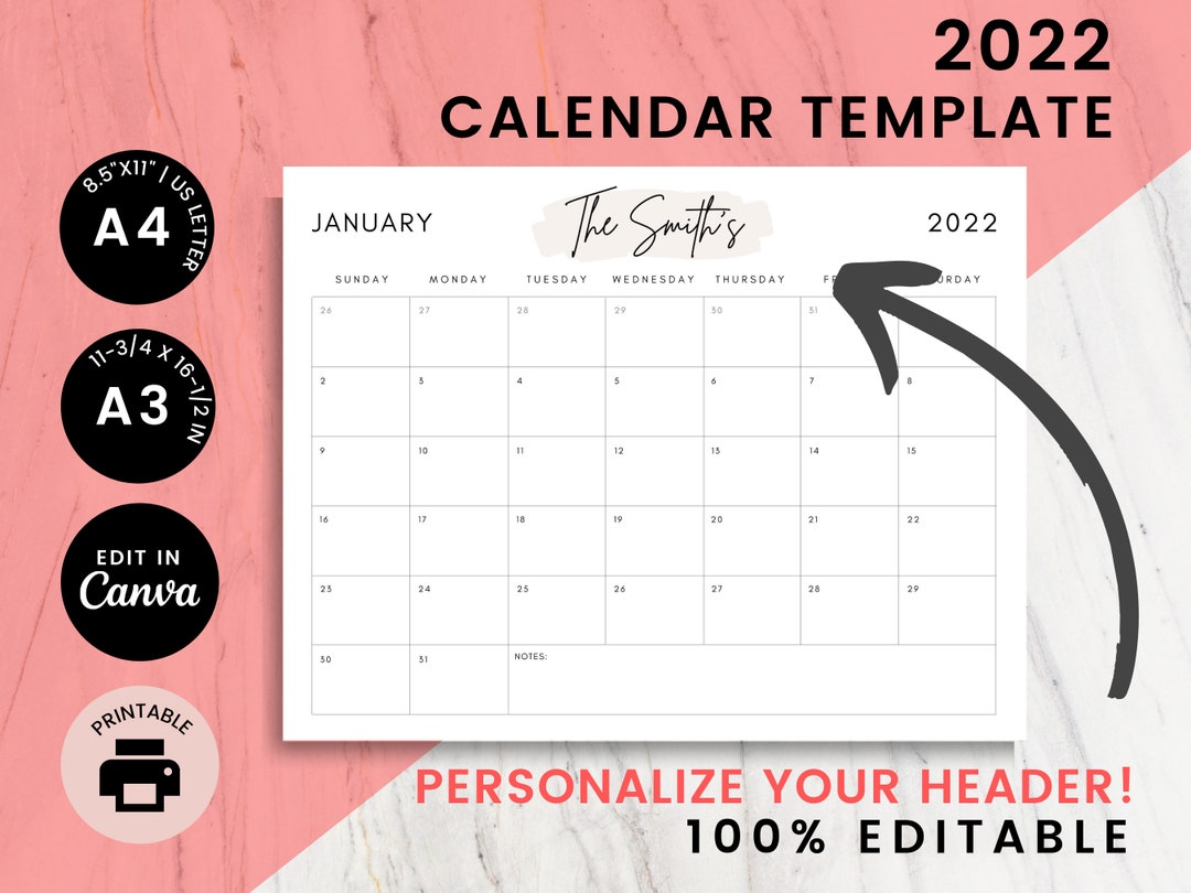 Personalized Printable Calendar 2022 Custom Desk Calendar - Etsy