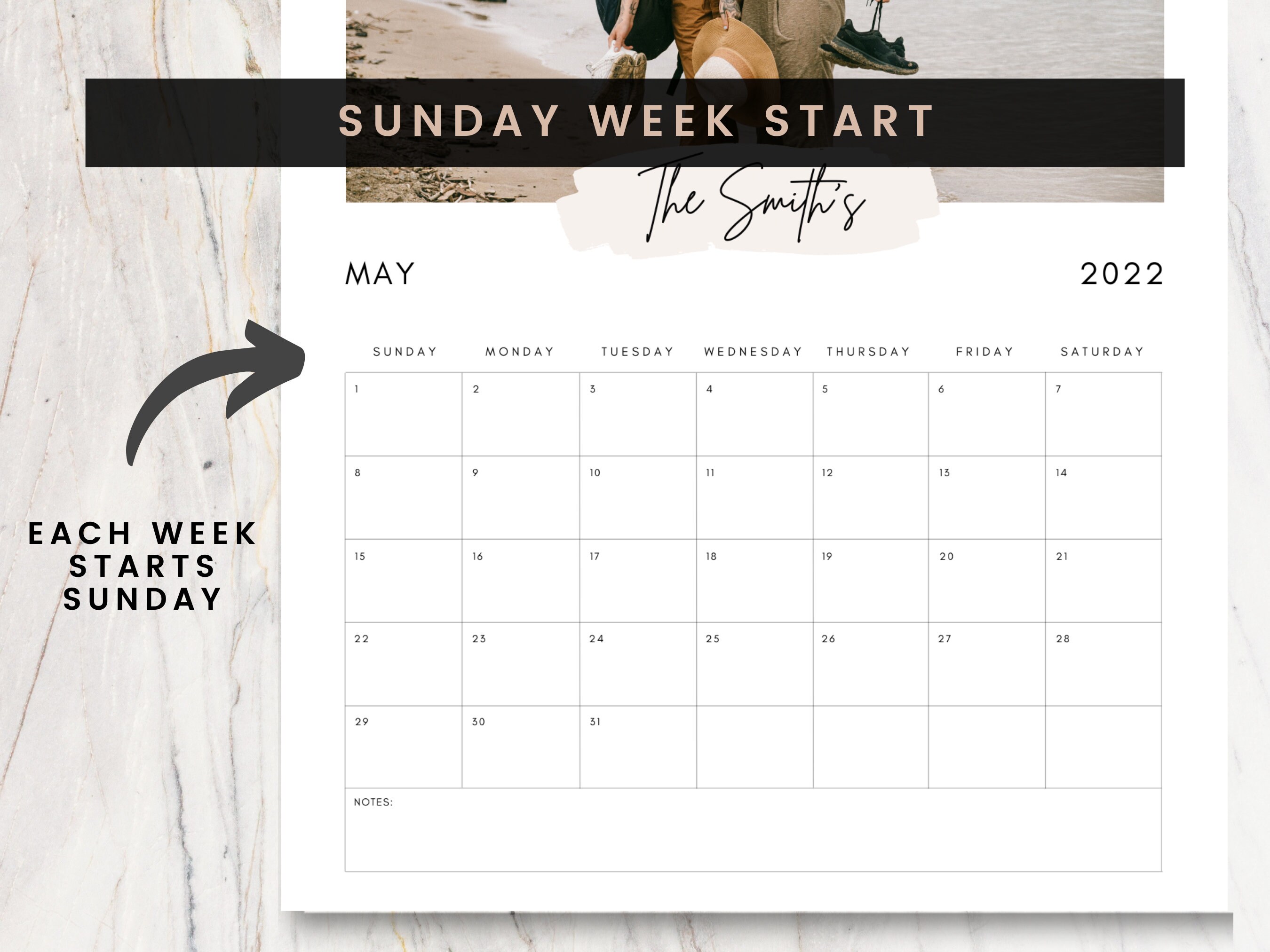 Personalized Printable Calendar 2022 Custom Photo Desk - Etsy