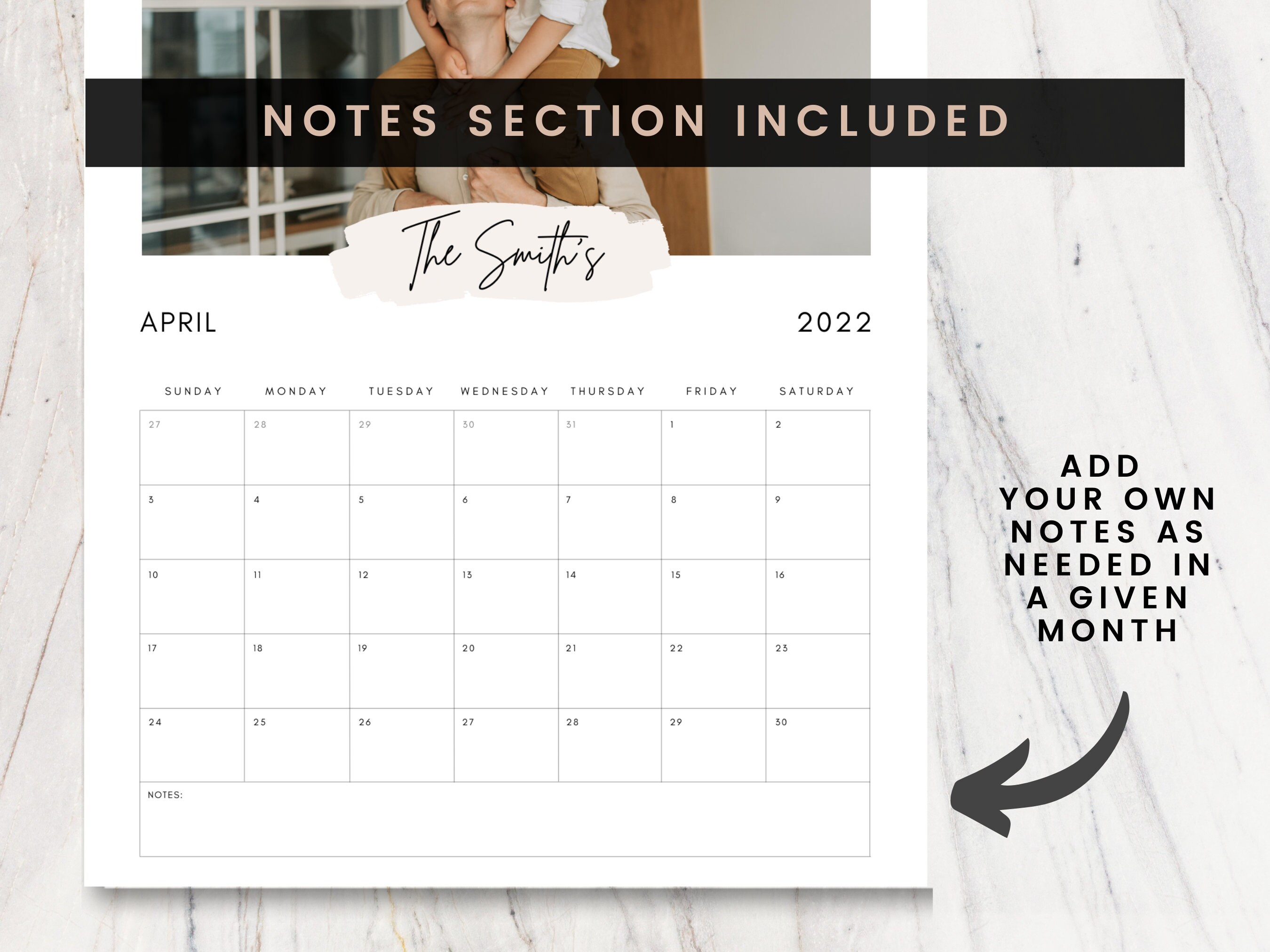 Personalized Printable Calendar 2022 Custom Photo Desk - Etsy