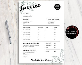 Photography Invoice Template Download | Minimal Invoice | Simple Floral Leaf Order Form Template | Photography Receipt