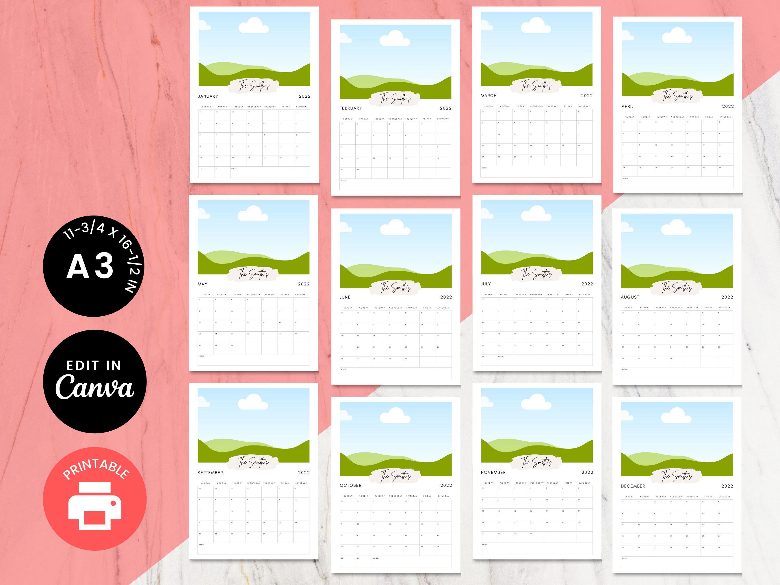 Personalized Printable Calendar 2022 Custom Photo Desk - Etsy