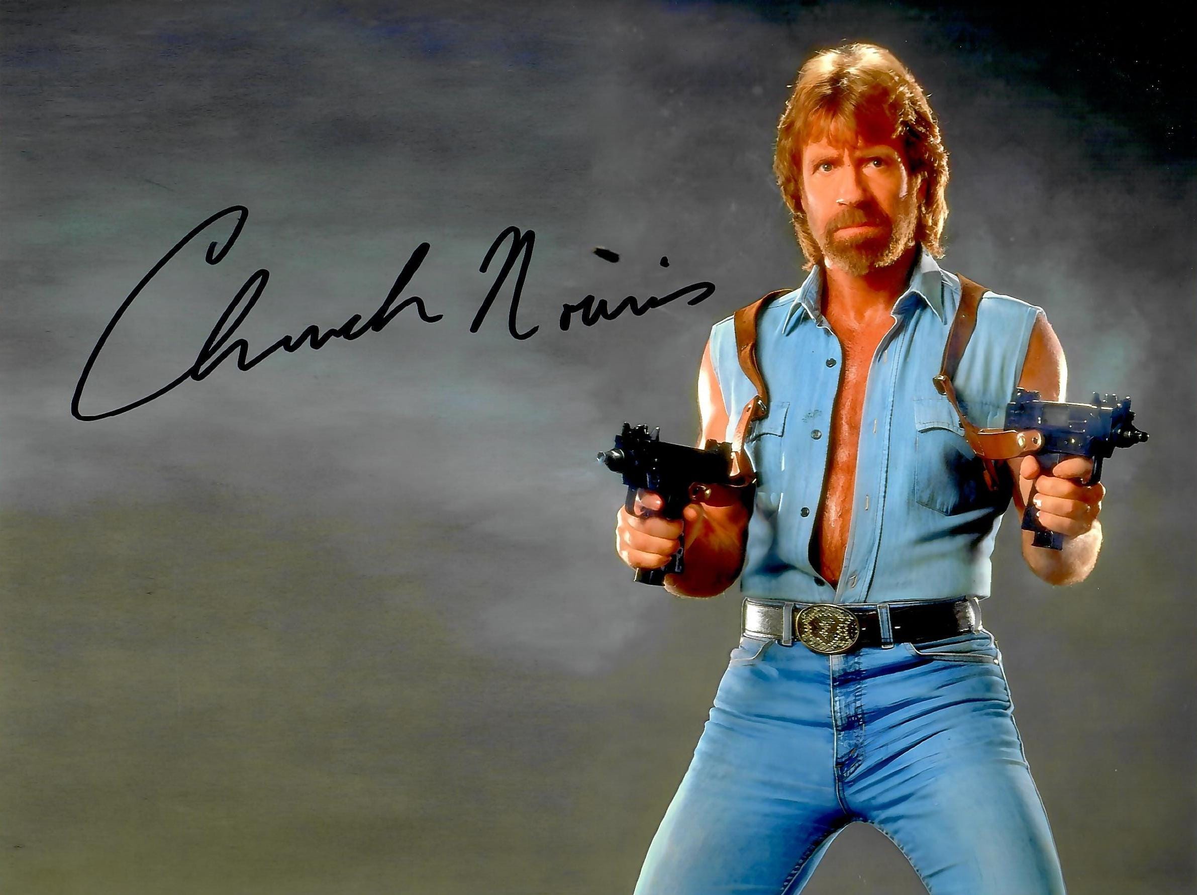 Reproduction Photo Dédicacée Chuck Norris - Format A4 (20,3 X 27,9 Cm)