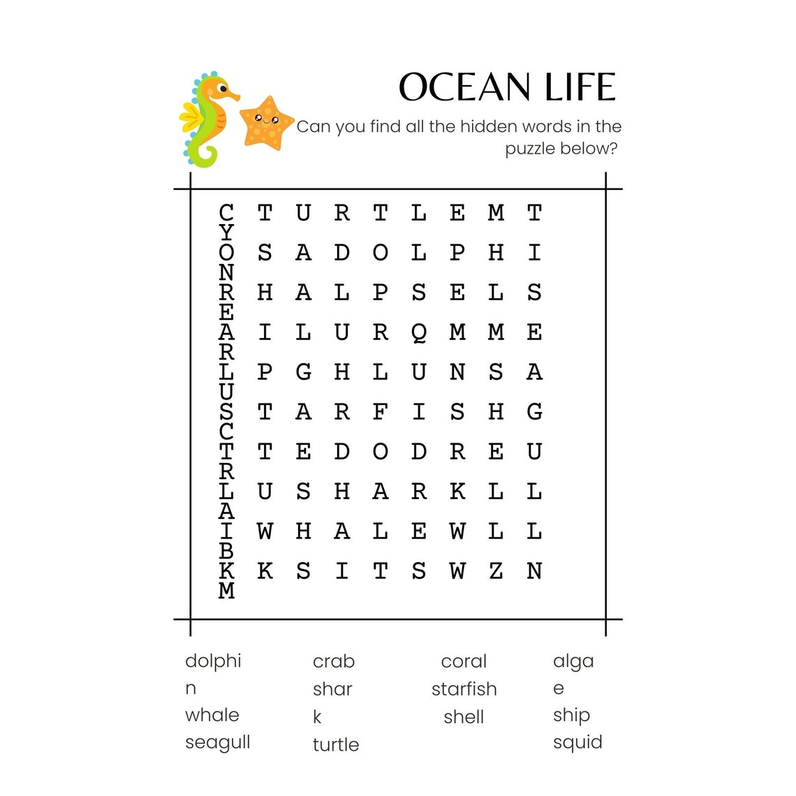 Crossword Puzzle for Kids,printable Game,party Game,scholl Class,party ...