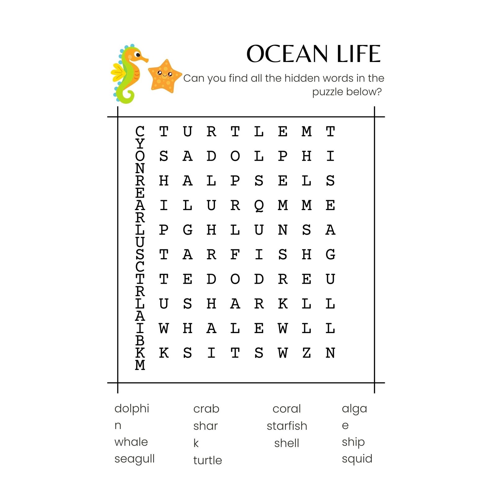 Crossword Puzzle for Kids,printable Game,party Game,scholl Class,party ...