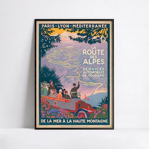 Póster francés vintage - La ruta de los Alpes - A3, A2, A1, A0, 24x36 pulgadas, 50x70 cm... - Viajes - Coche