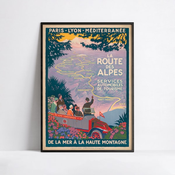 Vintage Franse poster - De Alpenweg - A3, A2, A1, A0, 24x36in, 50x70cm... - Reizen - auto