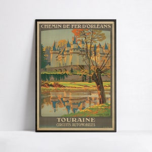 Cartel de viaje vintage - Chemin de fer d'Orléans - Touraine - Francia - A3, A2, A1, A0, 24x36in, 50x70cm... - Cartel de turismo vintage