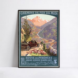 Vintage Reiseposter - Pyrenäen - französische Eisenbahngesellschaft - Retro - A3, A2, A1, 24x36 in, 50x70cm ... - Chemin de fer du midi