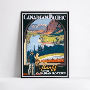 Póster de viaje vintage - Banff Canadian Pacific Railway - Montañas Rocosas canadienses - A3, A2, A1, A0, 24 x 36 pulgadas, 50 x 70 cm...
