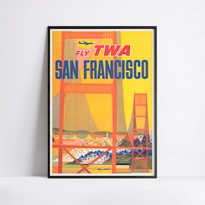 Póster de viaje vintage - Fly Twa San Francisco - A3, A2, A1, A0, 24x36in, 50x70cm... - Póster de aerolínea vintage