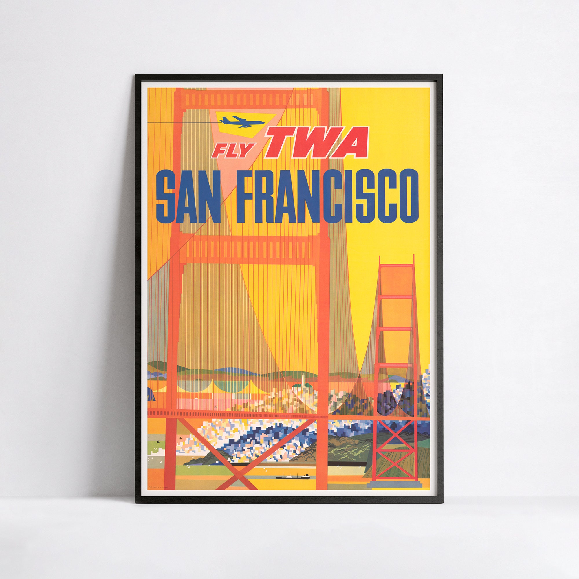 Vintage travel poster - Fly Twa San Francisco - A3, A2, A1, A0, 24x36in, 50x70cm ... - Vintage airline poster