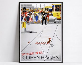 Vintage travel poster  - Wonderful Copenhagen - Denmark - A3, A2, A1, 24x36 in, 50x70cm ... - tourism poster