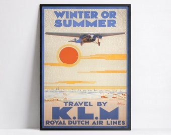 Vintage luchtvaartposter - KLM Royal Dutch Airlines - Retro reizen - A3, A2, A1, A0, 24x36in, 50x70cm - Muurkunstposter - Reclameposter