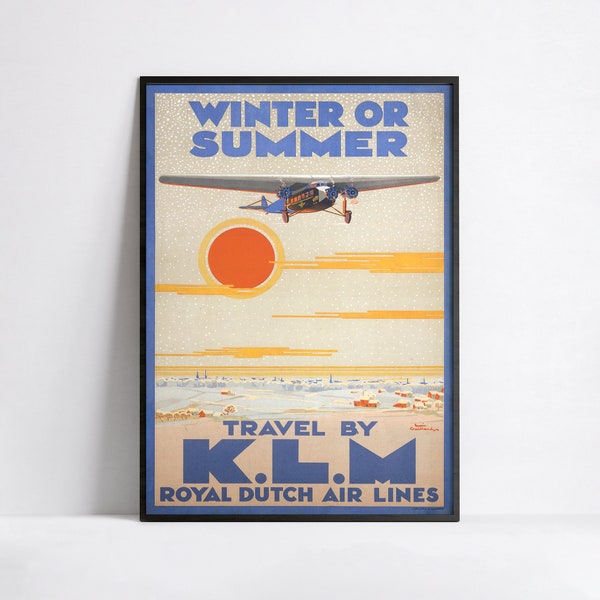 Vintage airline poster - KLM Royal Dutch Airlines - Retro travel - A3, A2, A1, A0, 24x36in, 50x70cm - Wall art poster - Advertising poster