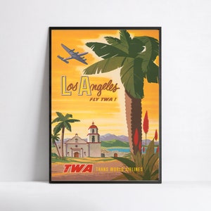 HD Poster - A3, A2, A1, A0, 24x36in, 50x70cm... - Los Angeles TWA Poster - Vintage Fluglinienplakat
