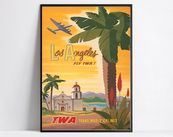 HD Poster  - A3, A2, A1, A0, 24x36in, 50x70cm ... -  Los Angeles TWA Poster - Vintage airline poster