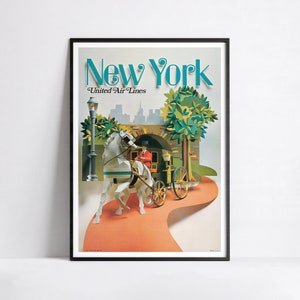Póster vintage de aerolínea - United Airlines Nueva York - Póster de viaje - A3, A2, A1, A0, 24 x 36 pulgadas, 50 x 70 cm .. - Póster de arte mural