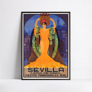 Cartel publicitario - Anuncios de viajes - Impresión en póster 40x60, 50x70, 60x90, 70x100, A3, A2, A1, A0, 12x18, 20x30, 24x36 - Cartel vintage de Sevilla