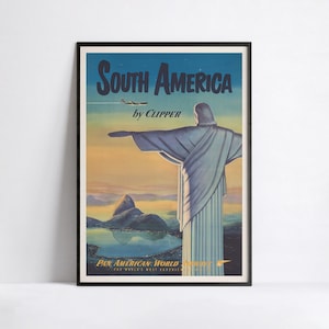 HD Poster - A3, A2, A1, A0, 24x36in, 50x70cm ... - Pan Am Poster - Südamerika von Clipper Pan American - Vintage Airline Poster