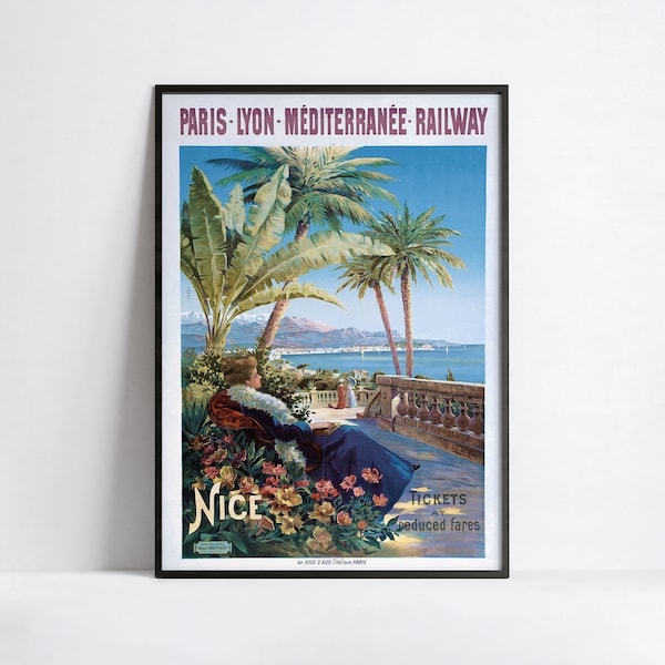 Vintage travel poster  - Nice, France - Retro poster - sizes : A3 A2 A1 A0 20x30 24x36 40x60 50x70 60x90 70x100 print