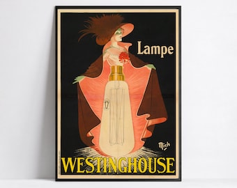 Large HD Poster  - Vintage french advertising poster - Westinghouse Lamp