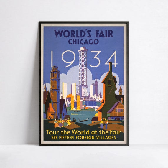 Vintage Chicago World's Fair Poster - Art Deco Poster- Retro