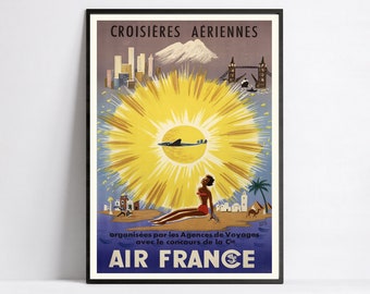 Affiche vintage Air France - affiche compagnie aérienne - A3, A2, A1, A0, 24x36in, 50x70 cm... - Affiche d'art mural - Affiche publicitaire - Affiche esthétique