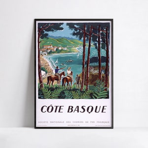 Vintage Reiseposter - Côte basque - Küste im Südwesten Frankreichs - Retro - A3, A2, A1, 24x36 in, 50x70cm ... - Chemin de fer du midi
