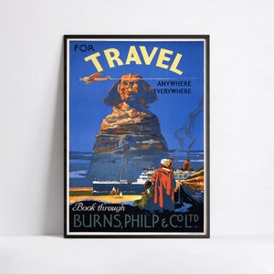 Póster de viaje vintage - Burns, Philp & Co - Egipto - Esfinge - A3, A2, A1, 24x36 in, 50x70cm... - Póster turístico