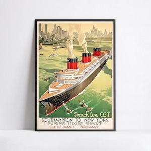 Vintage Poster - Französische Linie C.G.T - Reiseplakat - Kreuzfahrtplakat - A2, A1, A0, 24x36in, 50x70cm ... - Wandkunstplakat - Werbeplakat