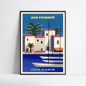 Vintage Air France Plakat - Airline Plakat - französische riviera - A3, A2, A1, A0, 24x36in, 50x70cm ... - Kunst Wandposter - Werbeplakat