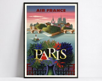 Póster vintage de Air France - París - póster de aerolínea - A3, A2, A1, A0, 24x36in, 50x70cm... - Póster de pared - Póster publicitario