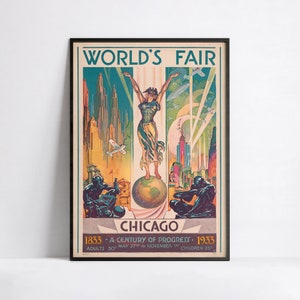 Art Deco Plakat - Vintage Reiseplakat - Weltausstellung Chicago 1833 1933 - A3, A2, A1, 24x36 Zoll, 50x70cm ... - Tourismusplakat