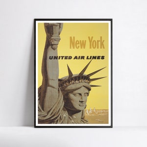 HD Poster - A3, A2, A1, A0, 24x36in, 50x70cm ... - United Air Lines Poster - New York - Vintage Fluglinien Poster