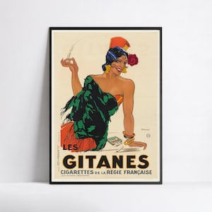 Cartel art nouveau - Cartel francés vintage - Les GITANES - Dransy - Cartel publicitario - cartel de cigarrillos vintage
