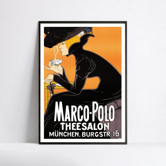 Large HD Poster Vintage French Advertising Poster Marco Polo Thee Salon 