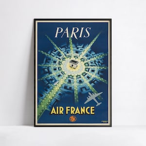 Vintage Air France Plakat - Paris - A3, A2, A1, A0, 24x36in, 50x70 cm...- Wandkunst Plakat - Werbeplakat - Ästhetisches Plakat