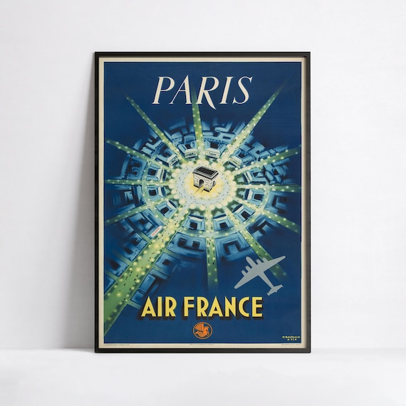 Vintage Air France Poster - Paris - A3, A2, A1, A0, 24x36in, 50x70
