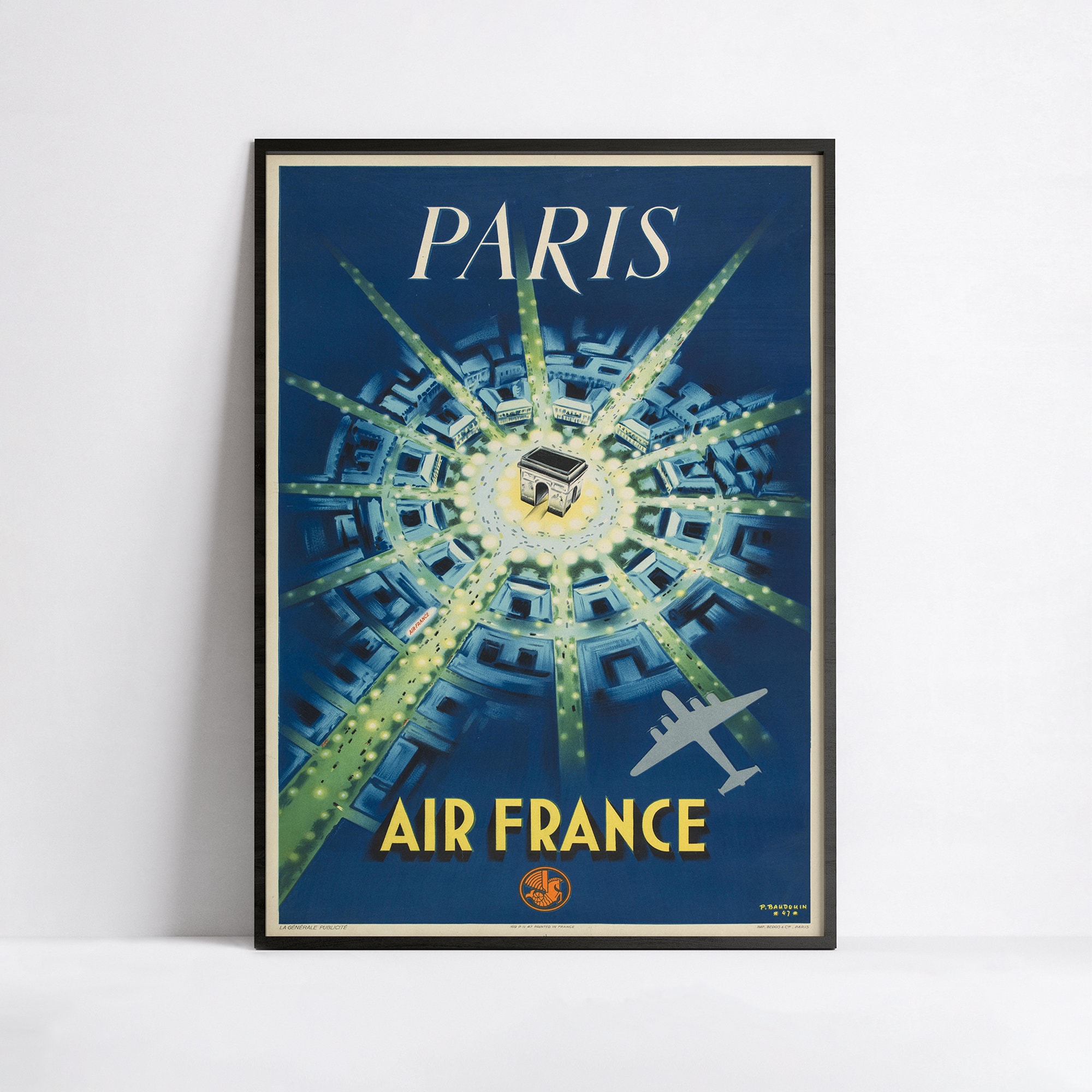 Vintage Air France Poster - Paris - A3, A2, A1, A0, 24x36in