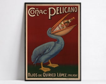 Art nouveau poster  - vintage alcohol poster - drink poster - kitchen poster - advertising poster- Conac Pelicano - A2 A1 24x36 40x60 50x70