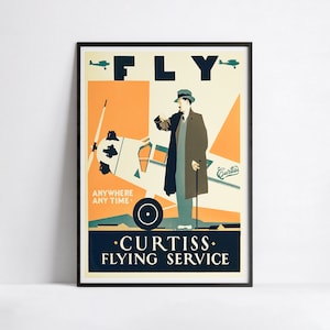Póster vintage de aerolínea - Fly Curtiss - Aviación - Póster de viaje - A3, A2, A1, A0, 24x36in, 50x70cm .. - Póster de arte mural - Póster publicitario