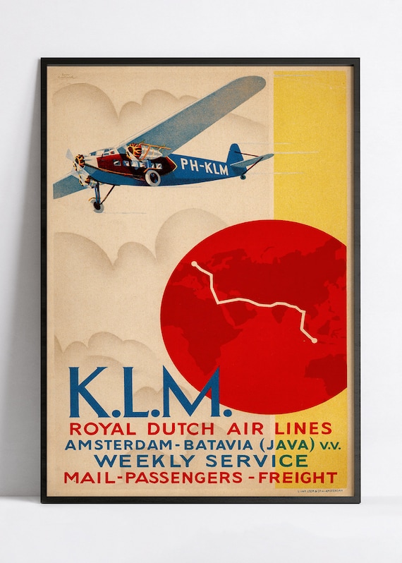 Vintage Airline Poster - KLM Royal Dutch Airlines - Retro