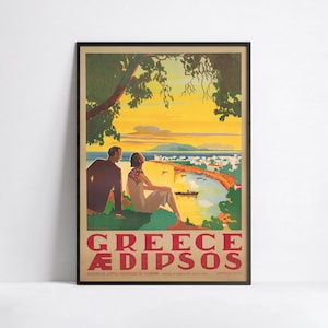 Cartel publicitario - Anuncios de viajes - Impresión en póster 40x60, 50x70, 60x90, 70x100, A3, A2, A1, A0, 12x18, 20x30, 24x36 - Cartel vintage de Grecia